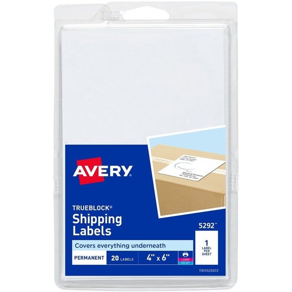 Avery Label, Lsr/Inkjt, Ship, 4X6, 20 2000PK AVE5292